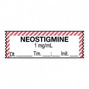 United Ad Label Anesthesia Tapes - Anesthesia Tape Labels, 1-1/2" x 1/2", NEOSTIGMINE 1 mg / mL and Initials, White with Red Stripes, 500"/Roll - ULTJ0171-D