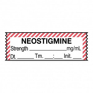 United Ad Label Anesthesia Tapes - Anesthesia Tape Labels, 1-1/2" x 1/2", NEOSTIGMINE with mg / mL Date / Time and Initials, White with Red Stripes, 500"/Roll - ULTJ017-D