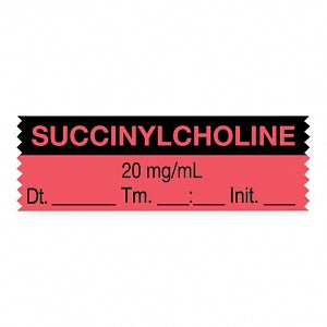 United Ad Label Anesthesia Tapes - Anesthesia Tape Labels, 1-1/2" x 1/2", SUCCINYLCHOLINE 20 mg / mL, Date / Time and Initials, Fluorescent Red, 500"/Roll - ULTJ0482-D