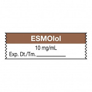 United Ad Label Anesthesia Tapes - Anesthesia Tape Labels, 1-1/2" x 1/2", ESMOlol 10 mg / mL, Brown, 500"/Roll - ULTJ13810