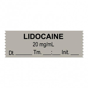 United Ad Label Co. Drug Tape / Labels - Lidocaine Label Tape, 20 mg / mL, Date, Time, Initial, Gray, 1-1/2" x 1/2", Removable, 500"/Roll - ULTJ1502-D