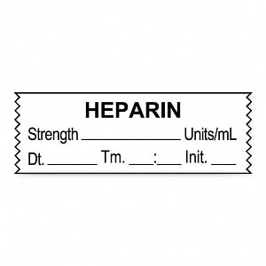 United Ad Label Anesthesia Tapes - Anesthesia Tape Labels, 1-1/2" x 1/2", HEPARIN with Strength, Date / Time and Initials, White, 500"/Roll - ULTJ349-D