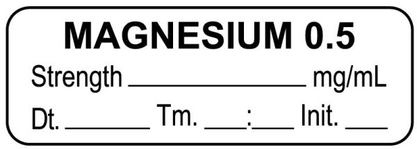 Medical Use Labels - Anesthesia Label, Magnesium 0.5 mg/mL Date Time Initial, 1-1/2" x 1/2"