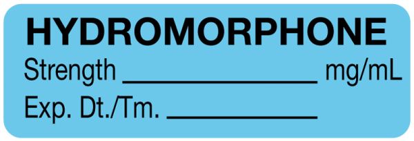 Medical Use Labels - Anesthesia Label, Hydromorphone mg/mL, 1-1/2" x 1/2"