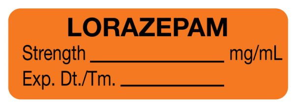 Medical Use Labels - Anesthesia Label, Lorazepam mg/mL, 1-1/2" x 1/2"