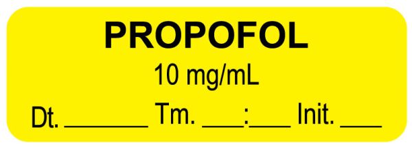 Medical Use Labels - Anesthesia Label, Propofol 10 mg/mL Date Time Initial, 1-1/2" x 1/2"