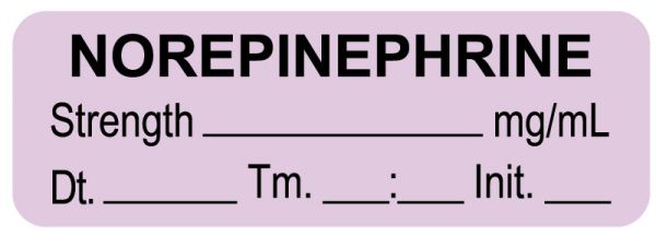 Medical Use Labels - Anesthesia Label, Norepinephrine Date Time Initial, 1-1/2" x 1/2"