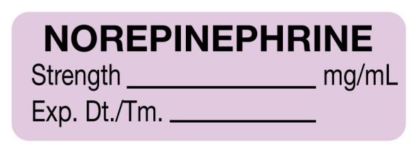 Medical Use Labels - Anesthesia Label, Norepinephrine mg/mL, 1-1/2" x 1/2"