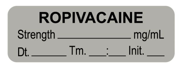 Medical Use Labels - Anesthesia Label, Ropivacaine mg/mL Date Time Initial, 1-1/2" x 1/2"