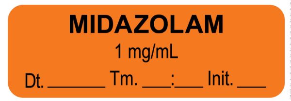 Medical Use Labels - Anesthesia Label, Midazolam 1 mg/mL Date Time Initial, 1-1/2" x 1/2"