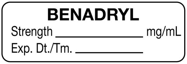 Medical Use Labels - Anesthesia Label, Benadryl mg/mL, 1-1/2" x 1/2"