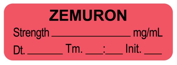 Medical Use Labels - Anesthesia Label, Zemuron mg/mL DTI 1-1/2" x 1/2"