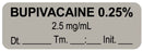 Medical Use Labels - Anesthesia Label, Bupivacaine 0.25% 2.5 mg/mL Date Time Initial, 1-1/2" x 1/2"