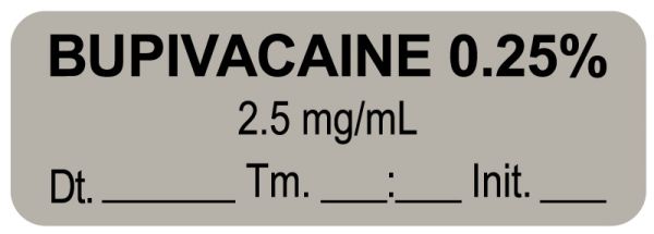 Medical Use Labels - Anesthesia Label, Bupivacaine 0.25% 2.5 mg/mL Date Time Initial, 1-1/2" x 1/2"