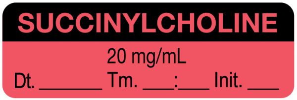 Medical Use Labels - Anesthesia Label, Succinylcholine 20 mg/mL Date Time Initial, 1-1/2" x 1/2"