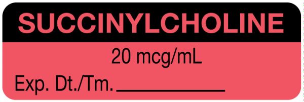 Medical Use Labels - Anesthesia Label, Succinylcholine 20 mg/mL, 1-1/2" x 1/2"