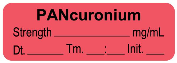 Medical Use Labels - Anesthesia Label, Pancuronium mg/mL Date Time Initial, 1-1/2" x 1/2"