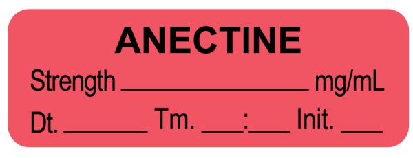 Medical Use Labels - Anesthesia Label, Anectine mg/mL Date Time Initial, 1-1/2" x 1/2"