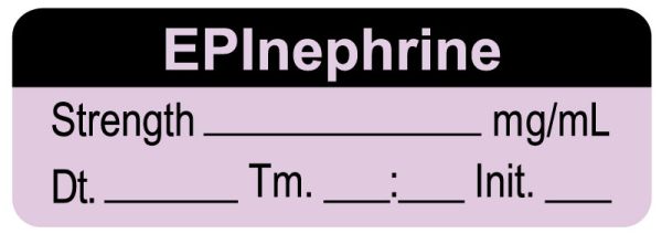 Medical Use Labels - Anesthesia Label, Epinephrine mg/mL Date Time Initial, 1-1/2" x 1/2"