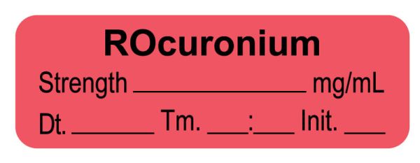 Medical Use Labels - Anesthesia Label, Rocuronium mg/mL Date Time Initial, 1-1/2" x 1/2"