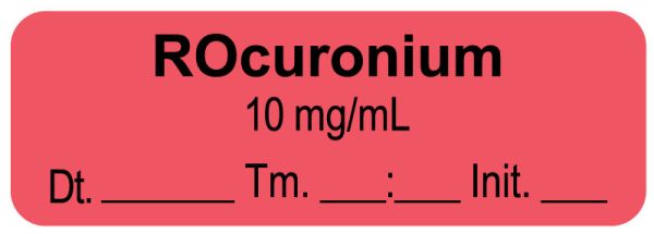 Medical Use Labels - Anesthesia Label, Rocuronium 10 mg/mL Date Time Initial, 1-1/2" x 1/2"