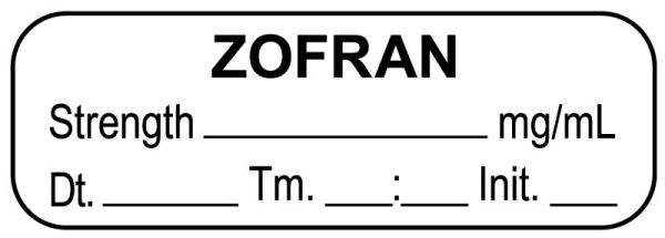 Medical Use Labels - Anesthesia Label, Zofran mg/mL Date Time Initial, 1-1/2" x 1/2"