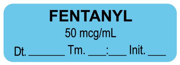 Medical Use Labels - Anesthesia Label, Fentanyl 50 mcg/mL Date Time Initial, 1-1/2" x 1/2"