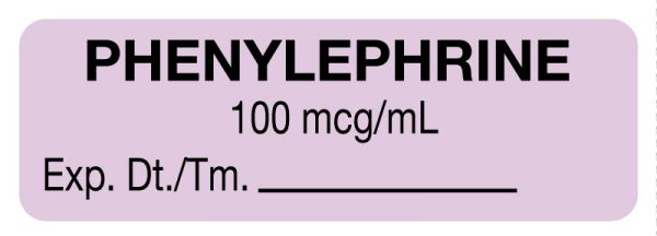 Medical Use Labels - Anesthesia Label, Phenylephrine 100 mcg/mL, 1-1/2" x 1/2"