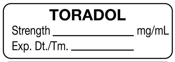 Medical Use Labels - Anesthesia Label, Toradol mg/mL 610/Roll, 1-1/2" x 1/2"