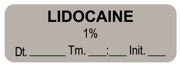 Medical Use Labels - Anesthesia Label, Lidocaine 1%, Date Time Initial, 1-1/2" x 1/2"