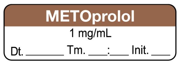 Medical Use Labels - Anesthesia Label, Metoprolol 1mg/mL Date Time Initial, 1-1/2" x 1/2"