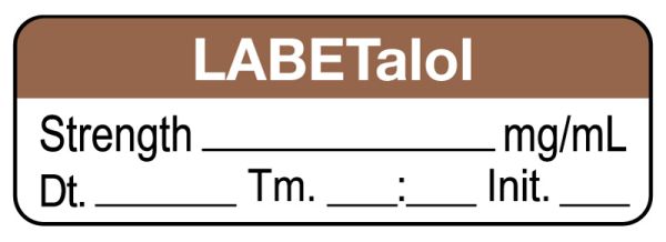 Anesthesia Label, Labetalol mg/mL Date Time Initial, 1-1/2 x 1/2