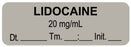 Medical Use Labels - Anesthesia Label, Lidocaine 20 mg/mL Date Time Initial, 1-1/2" x 1/2"