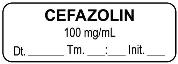 Medical Use Labels - Anesthesia Label, Cefazolin 100 mg/mL Date Time Initial, 1-1/2" x 1/2"