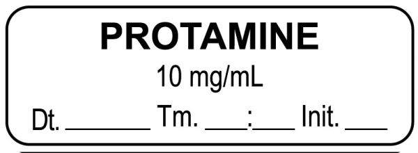 Medical Use Labels - Anesthesia Label, Protamine 10 mg/mL Date Time Initial, 1-1/2" x 1/2"