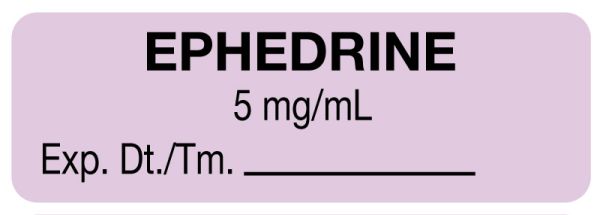 Medical Use Labels - Anesthesia Label, Ephedrine 5mg/mL, 1-1/2" x 1/2"