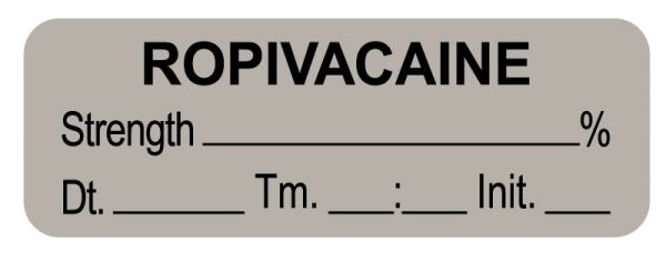 Medical Use Labels - Anesthesia Label, Ropivacaine % Date Time Initial, 1-1/2" x 1/2"