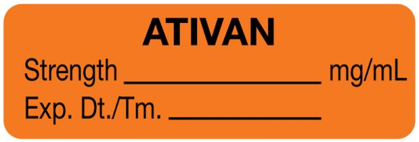 Medical Use Labels - Anesthesia Label, Ativan mg/mL, 1-1/2" x 1/2"