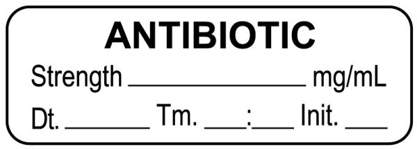 Medical Use Labels - Anesthesia Label, Antibiotic mg/mL Date Time Initial, 1-1/2" x 1/2"