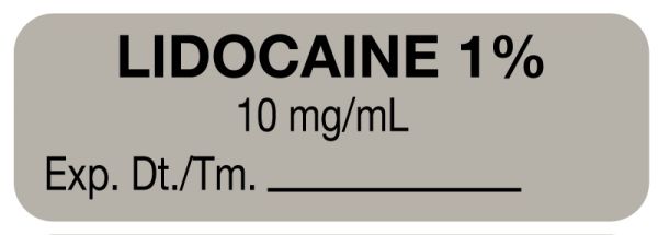 Medical Use Labels - Anesthesia Label, Lidocaine 1% 10 mg/mL, 1-1/2" x 1/2"