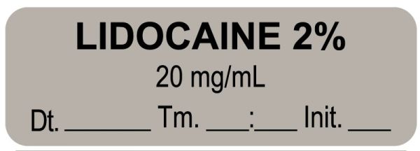 Medical Use Labels - Anesthesia Label, Lidocaine 2% 20 mg/mL Date Time Initial, 1-1/2" x 1/2"