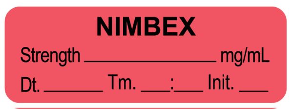 Medical Use Labels - Anesthesia Label, Nimbex mg/mL DTI 1-1/2" x 1/2"