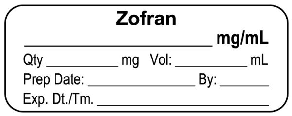 Medical Use Labels - Anesthesia Label, ZOFran mg/mL, 2" x 3/4"