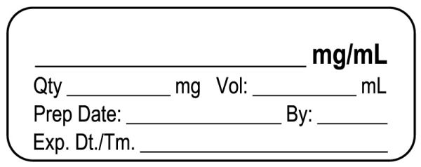 Medical Use Labels - Anesthesia Label, Blank mg/mL, 2" x 3/4"