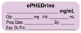 Medical Use Labels - Anesthesia Label, ePHEDrine mg/mL, 2" x 3/4"