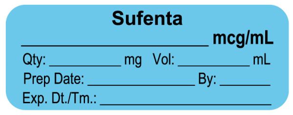 Medical Use Labels - Anesthesia Label, Sufenta mcg/mL, 2" x 3/4"