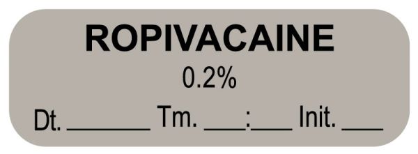 Medical Use Labels - Anesthesia Label, ROPIVACAINE 0.2% Date Time Initial, 1-1/2" x 1/2"