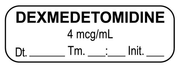 Medical Use Labels - Anesthesia Label, dexmedeTOMidine 4 mcg/mL Date Time Initial, 1-1/2" x 1/2"