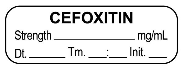 Medical Use Labels - Anesthesia Label, CEFOXITIN mg/mL Date Time Initial, 1-1/2" x 1/2"