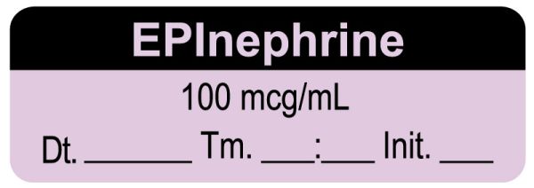 Medical Use Labels - Anesthesia Label, EPInephrine 100 mcg/mL, 1-1/2" x 1/2"